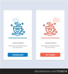 Cup, Coffee, Tea, Love Blue and Red Download and Buy Now web Widget Card Template