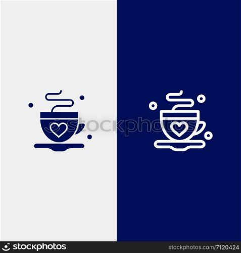 Cup, Coffee, Tea, Love Line and Glyph Solid icon Blue banner Line and Glyph Solid icon Blue banner