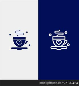 Cup, Coffee, Tea, Love Line and Glyph Solid icon Blue banner Line and Glyph Solid icon Blue banner