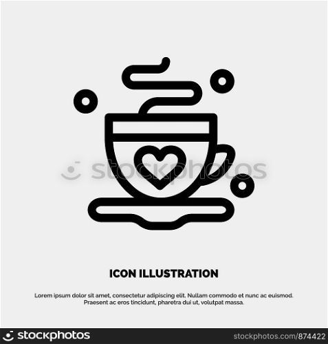 Cup, Coffee, Tea, Love Line Icon Vector
