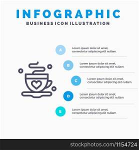 Cup, Coffee, Tea, Love Line icon with 5 steps presentation infographics Background