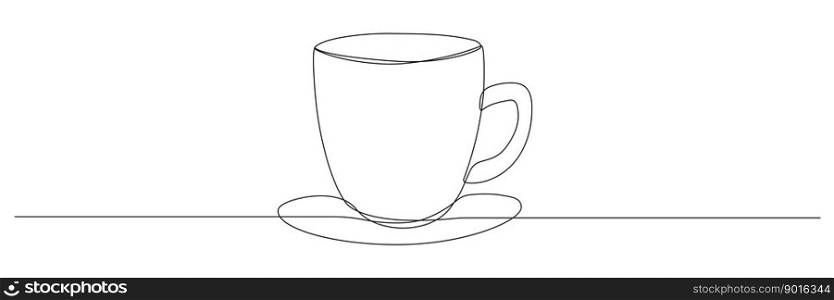 Cup continuous line drawing. Coffee or tea cup one line art. Vector isolated on white.. Cup continuous line drawing.