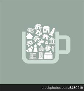 Cup filled with houses. A vector illustration