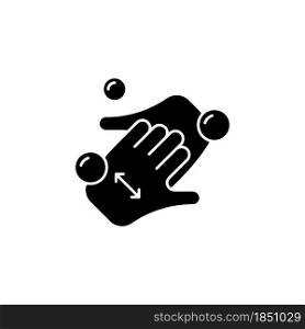 Cup fingers black glyph icon. Cleaning hands and nails with soap. Handwashing technique. Wipe off dirt under fingernails. Silhouette symbol on white space. Vector isolated illustration. Cup fingers black glyph icon