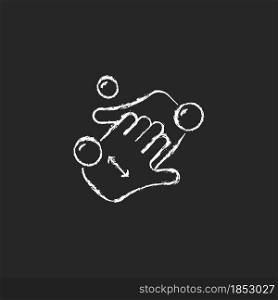 Cup fingers chalk white icon on dark background. Cleaning hands and nails with soap. Handwashing technique. Wipe off dirt under fingernails. Isolated vector chalkboard illustration on black. Cup fingers chalk white icon on dark background
