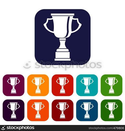 Cup for win icons set vector illustration in flat style in colors red, blue, green, and other. Cup for win icons set