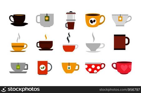 Cup icon set. Flat set of cup vector icons for web design isolated on white background. Cup icon set, flat style
