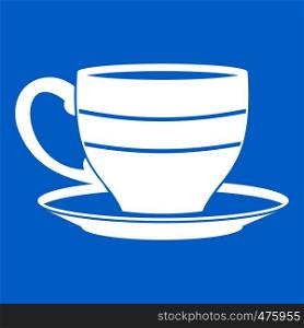 Cup icon white isolated on blue background vector illustration. Cup icon white
