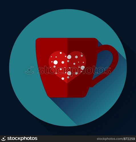 Cup icon with snowflake. Flat designed style.. Cup icon with snowflakes in heart
