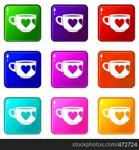 Cup icons of 9 color set isolated vector illustration. Cup icons 9 set