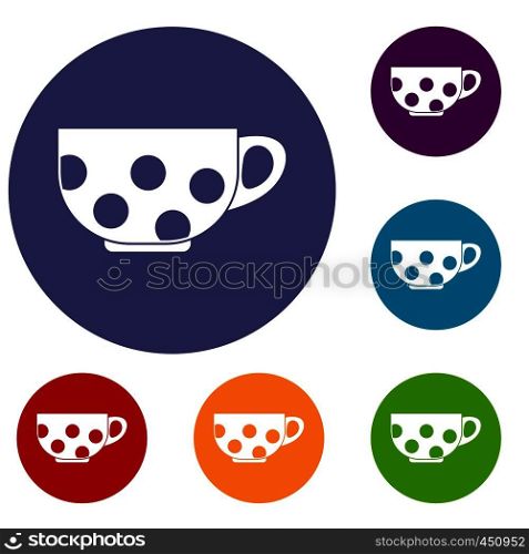 Cup icons set in flat circle reb, blue and green color for web. Cup icons set