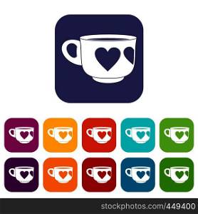 Cup icons set vector illustration in flat style In colors red, blue, green and other. Cup icons set flat