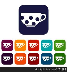 Cup icons set vector illustration in flat style In colors red, blue, green and other. Cup icons set