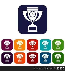 Cup icons set vector illustration in flat style in colors red, blue, green, and other. Cup icons set
