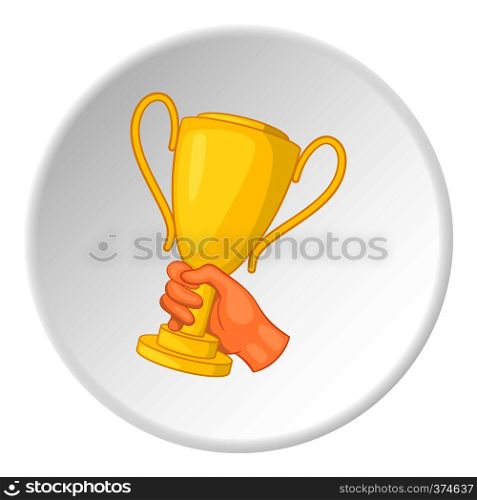 Cup in hand icon. Cartoon illustration of cup in hand vector icon for web. Cup in hand icon, cartoon style