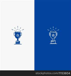 Cup, Medal, Prize, Trophy Line and Glyph Solid icon Blue banner Line and Glyph Solid icon Blue banner
