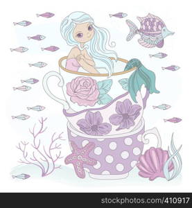 CUP MERMAID Ocean Princess Vacation Vector Illustration Set