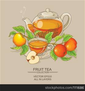 cup of apple tea and teapot. cup of apple tea and teapot on color background