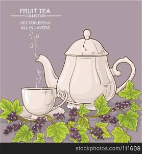 cup of black currant tea and teapot. cup of black currant tea and teapot on color background