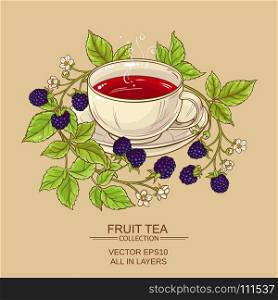 cup of blackberry tea. cup of blackberry tea on color background