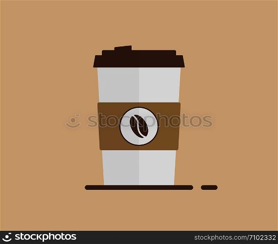 Cup of coffe hot drink in paper cup on brown background in trendy flat style. EPS 10. Cup of coffe hot drink in paper cup on brown background in trendy flat style.