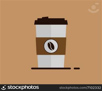 Cup of coffe hot drink in paper cup on brown background in trendy flat style. EPS 10. Cup of coffe hot drink in paper cup on brown background in trendy flat style.