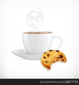 Cup of coffee and cookies, isolated vector illustration