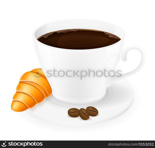 cup of coffee and croissant vector illustration isolated on white background