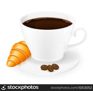 cup of coffee and croissant vector illustration isolated on white background