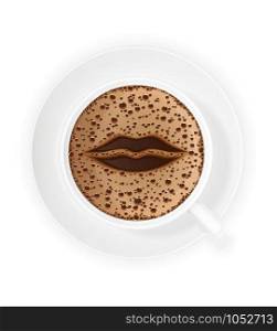 cup of coffee crema and symbol lips vector illustration isolated on white background