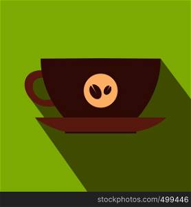 Cup of coffee icon in flat style on a green background. Cup of coffee icon, flat style