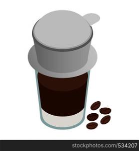 Cup of coffee icon in isometric 3d style on a white background. Cup of coffee icon, isometric 3d style