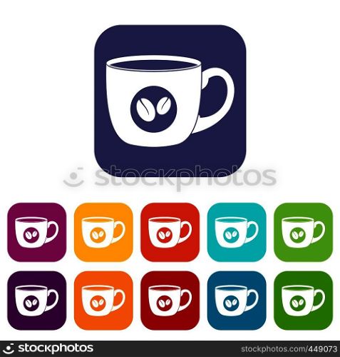 Cup of coffee icons set vector illustration in flat style In colors red, blue, green and other. Cup of coffee icons set flat