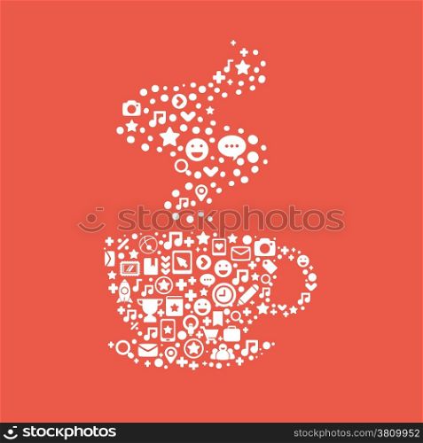 cup of coffee made ??up of a set of icons for social networks red and white