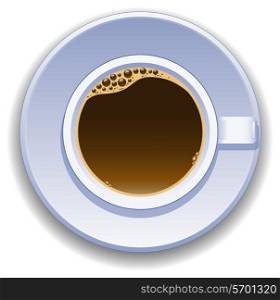 Cup of coffee on a white background. View from the top.