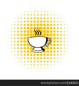 Cup of coffee or tea icon in comics style on a white background. Cup of coffee or tea icon, comics style