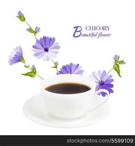 Cup of coffee with chicory, on white background. Vector illustration.