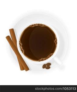 cup of coffee with cinnamon sticks top view vector illustration isolated on white background