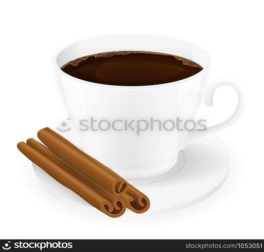 cup of coffee with cinnamon sticks vector illustration isolated on white background