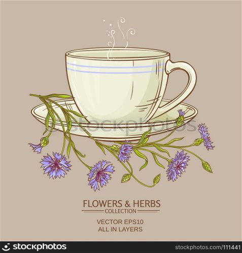 cup of corn flower tea. cup of corn flower tea on color background