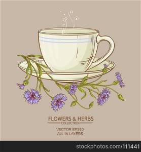 cup of corn flower tea. cup of corn flower tea on color background