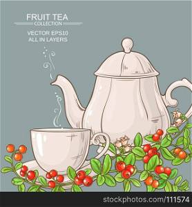 cup of cranberry tea and teapot. cup of cranberry tea and teapot on color background