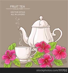 cup of hibiscus tea and teapot. cup of hibiscus tea and teapot on color background