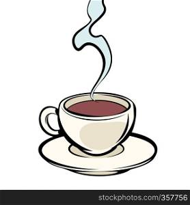 Cup of hot coffee. Comic cartoon pop art vector retro vintage drawing. Cup of hot coffee