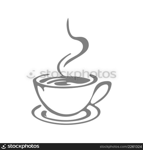 cup of hot coffee on a saucer. Illustration for logo, brand, sticker and creative design.