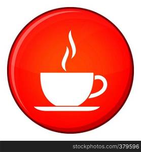 Cup of hot drink icon in red circle isolated on white background vector illustration. Cup of hot drink icon, flat style