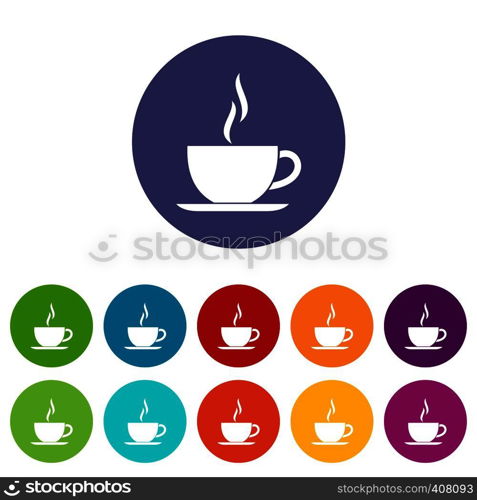 Cup of hot drink set icons in different colors isolated on white background. Cup of hot drink set icons