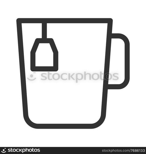 Cup of hot tea with a bag. Simple food icon in trendy line style isolated on white background for web apps and mobile concept. Vector Illustration. EPS10. Cup of hot tea with a bag. Simple food icon in trendy line style isolated on white background for web apps and mobile concept. Vector Illustration