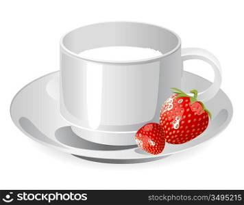 cup of milk and srtawberry isolated on a white background