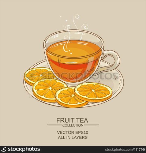 cup of orange tea. cup of orange tea on color background